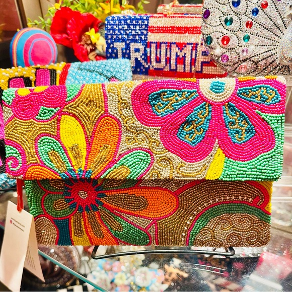 Handmade in India! Exotic Multicolor Floral Beaded Clutch Handbag